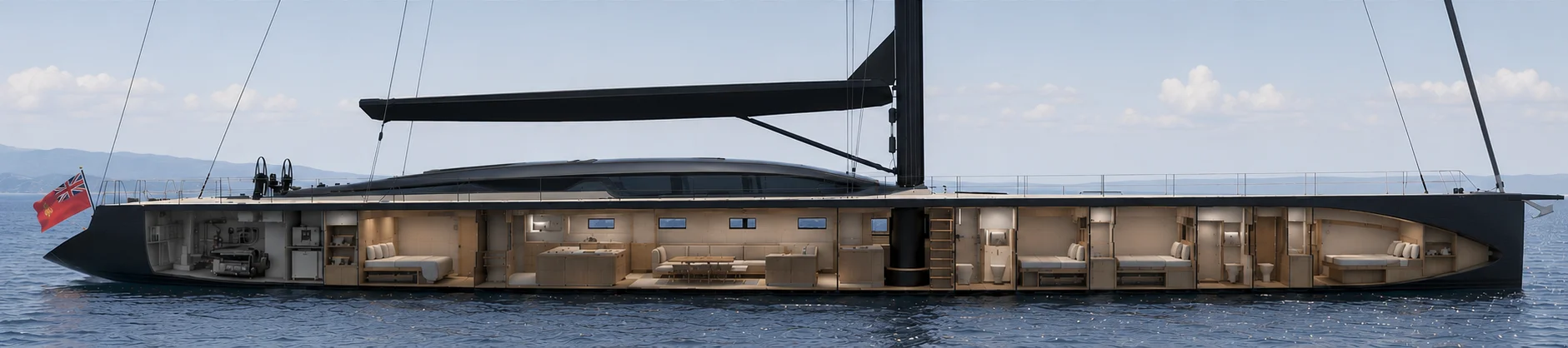 Sailing yacht interior cutaway